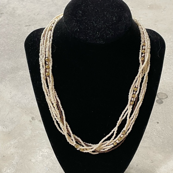 Vintage Glass Beads Twisted white bronze necklace classic MCM Traditional - Picture 1 of 4